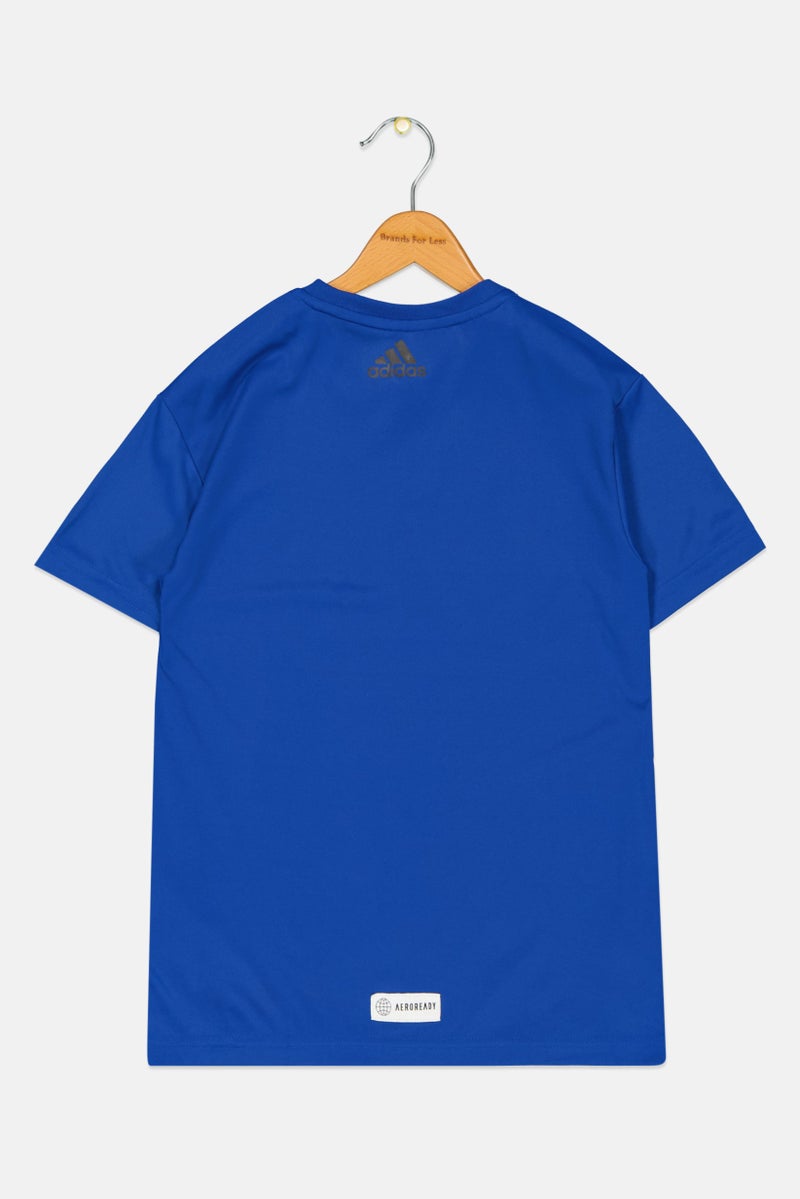 Adidas Kids Boy Graphic Print Short Sleeves Training Shirt, Blue - Image 2