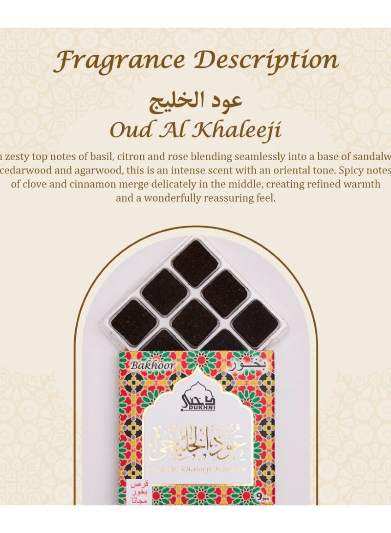 DUKHNI Oud Al Ibtisam Bakhoor Set | 2 x 9 Piece each & Taj Bakhoor Burner | Arabic Bakhoor Incense | Warm Floral Oud Blend | Perfect for Prayer Time | To Relax & Meditate - Image 3