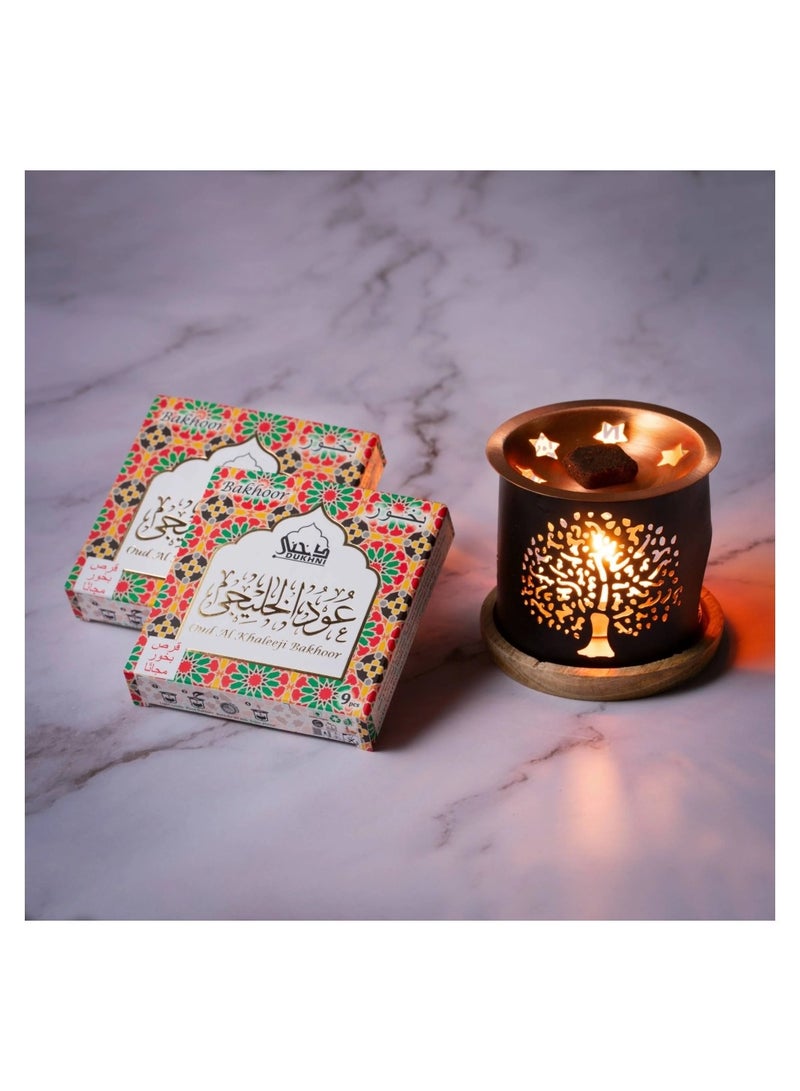 DUKHNI Oud Al Ibtisam Bakhoor Set | 2 x 9 Piece each & Taj Bakhoor Burner | Arabic Bakhoor Incense | Warm Floral Oud Blend | Perfect for Prayer Time | To Relax & Meditate - Image 1