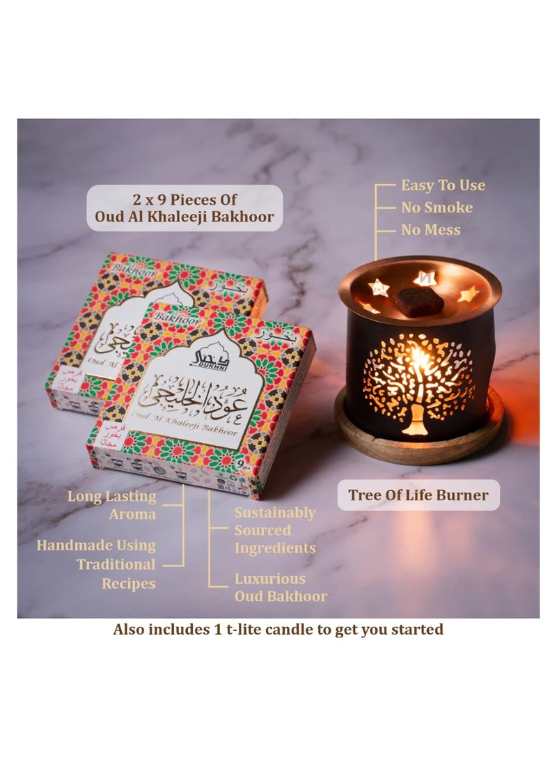 DUKHNI Oud Al Ibtisam Bakhoor Set | 2 x 9 Piece each & Taj Bakhoor Burner | Arabic Bakhoor Incense | Warm Floral Oud Blend | Perfect for Prayer Time | To Relax & Meditate - Image 2