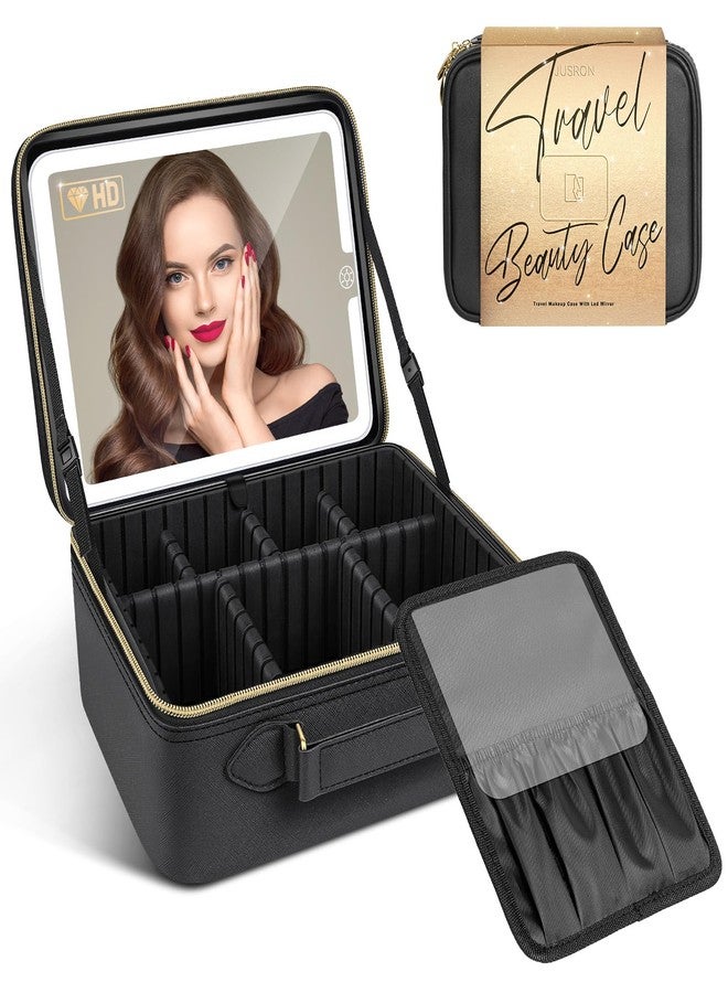 JUSRON Portable Makeup Artist Organizer Bag with Adjustable Dividers, Makeup Brush Holder Storage, Black, Large, High-end & Fashion - Image 1