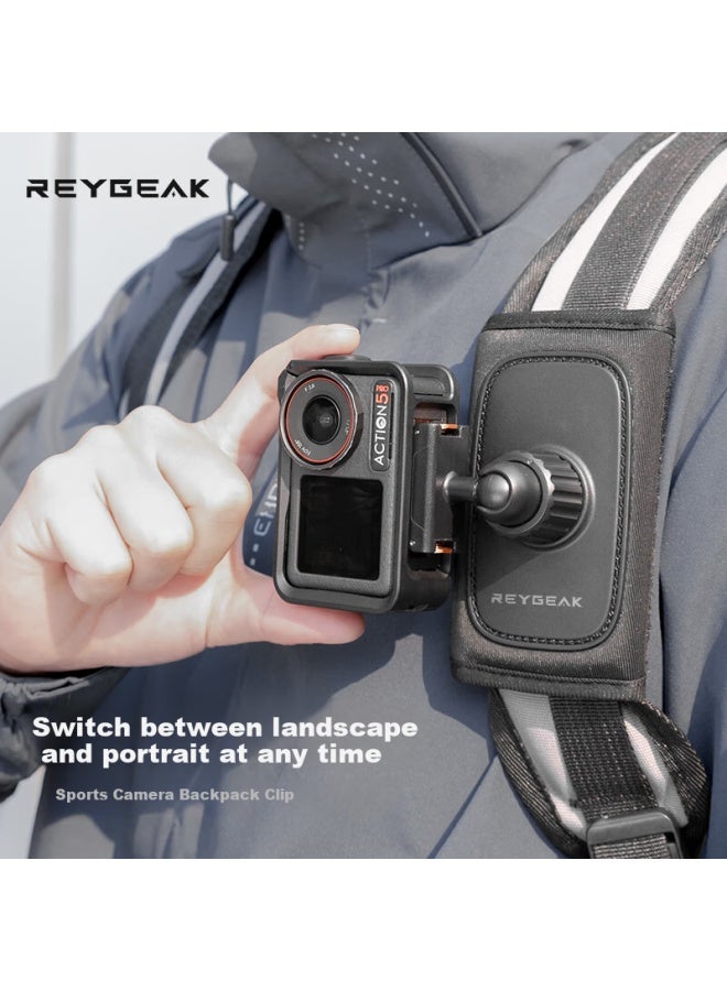 Reygeak Sports Camera Backpack Clip For Gopro 13 12 11 Dji Action 5 Pro 4 3 Insta360 Backpack Mount Shoulder Strap Clip Angle Outdoor - Image 3