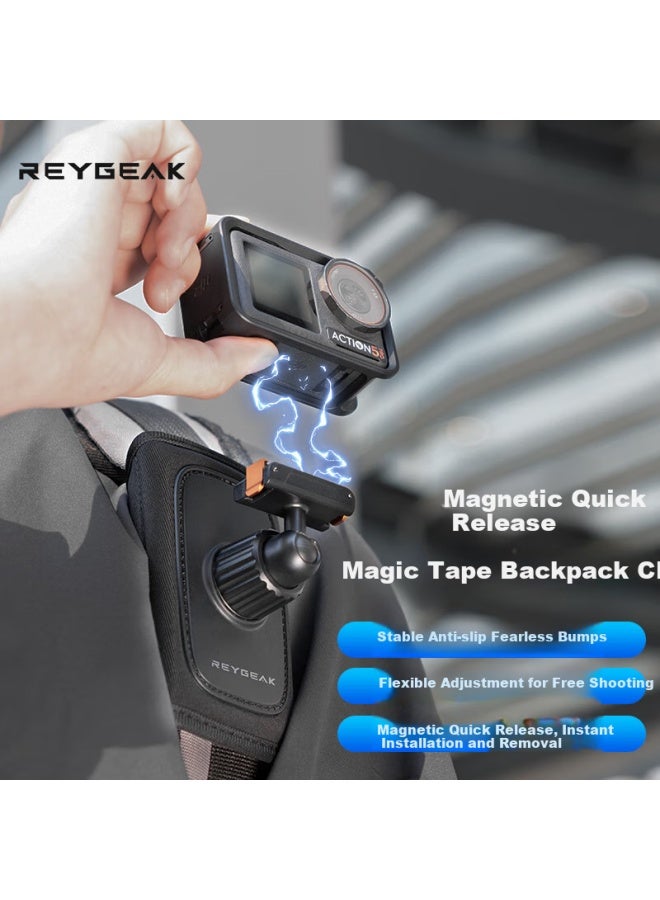 Reygeak Sports Camera Backpack Clip For Gopro 13 12 11 Dji Action 5 Pro 4 3 Insta360 Backpack Mount Shoulder Strap Clip Angle Outdoor - Image 2