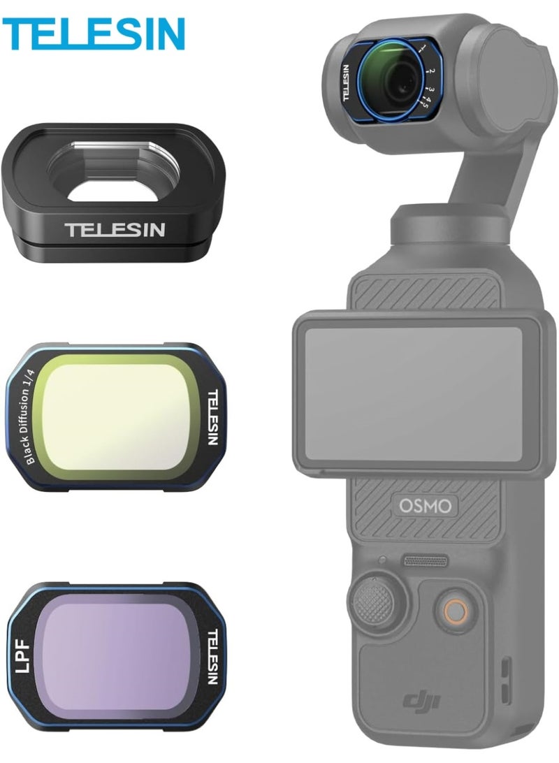 تيليسن طقم فلاتر مغناطيسية من TELESIN لأجهزة DJI Osmo Pocket 4/3 و Xtra Muse – يتضمن عدسة واسعة الزاوية (0.72x)، وفلتر لتقليل التلوث الضوئي، وفلاتر سينمائية للتشتيت الأسود (1/4)؛ ملحقات مثالية لمدونات الفيديو (Vlog)، والسفر، والتصوير الليلي. - Image 1