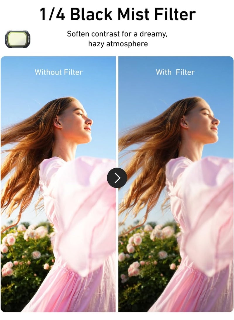 تيليسن طقم فلاتر مغناطيسية من TELESIN لأجهزة DJI Osmo Pocket 4/3 و Xtra Muse – يتضمن عدسة واسعة الزاوية (0.72x)، وفلتر لتقليل التلوث الضوئي، وفلاتر سينمائية للتشتيت الأسود (1/4)؛ ملحقات مثالية لمدونات الفيديو (Vlog)، والسفر، والتصوير الليلي. - Image 5