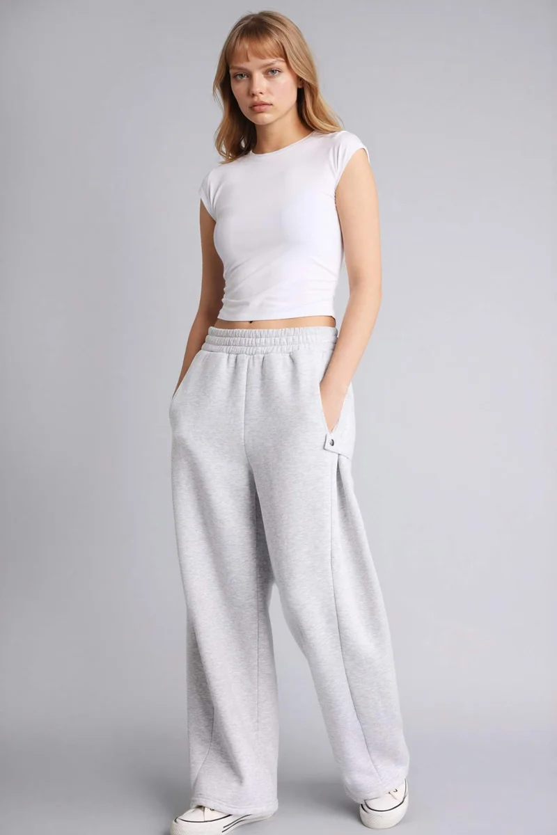 ديفاكتو Straight Fit Thick Sweatshirt Fabric Trousers