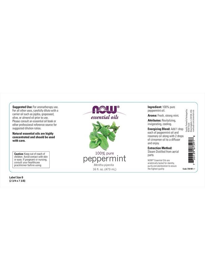 now Essential Oils, Peppermint Oil, Invigorating Aromatherapy Scent, Steam Distilled, 100% Pure, Vegan, Child Resistant Cap, 16-Ounce - Image 2