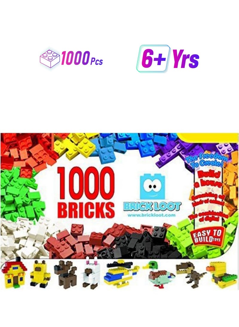 Brick Loot Brick Loot 1,000 Building Blocks w/Storage Box Organizer, Toy Bricks for Kids & Adults 6 Year Old +, Fun Toys for Boys or Girls, Building Block Sets, Compatible with Lego & All Brands, 70 Free Pieces  - Image 1