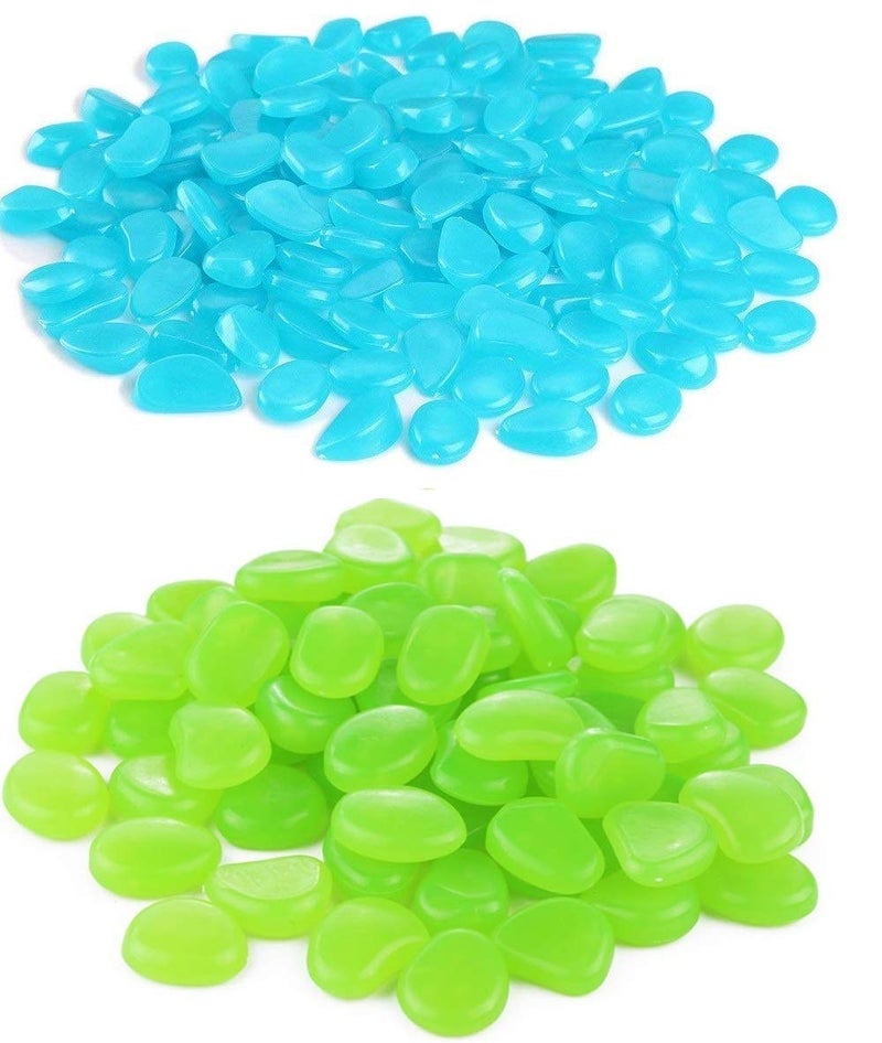 chic style 340pcs Glow in The Dark Garden Pebbles, Gardening Luminous Glow Stones Outdoor Decor Glowing Water Fish Tank Gravel (Blue Green) - Image 1