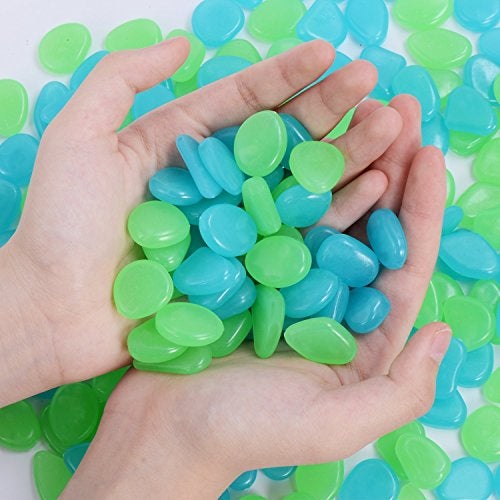 chic style 340pcs Glow in The Dark Garden Pebbles, Gardening Luminous Glow Stones Outdoor Decor Glowing Water Fish Tank Gravel (Blue Green) - Image 3