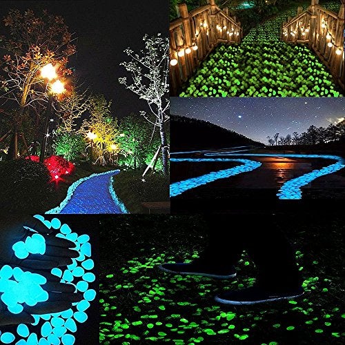 chic style 340pcs Glow in The Dark Garden Pebbles, Gardening Luminous Glow Stones Outdoor Decor Glowing Water Fish Tank Gravel (Blue Green) - Image 5