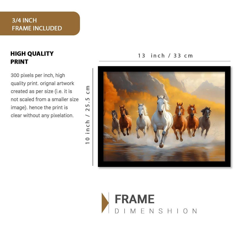 kotart 7 Horses Vastu Frame Wall Art Painting for Living Room Bedroom Office Home Dcor Seven Running Vastu Lucky Horse Rising Sun Painting Wall Dcor Size 10x13 inch - Image 2