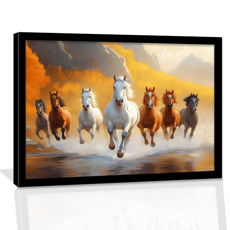 kotart 7 Horses Vastu Frame Wall Art Painting for Living Room Bedroom Office Home Dcor Seven Running Vastu Lucky Horse Rising Sun Painting Wall Dcor Size 10x13 inch - Image 1