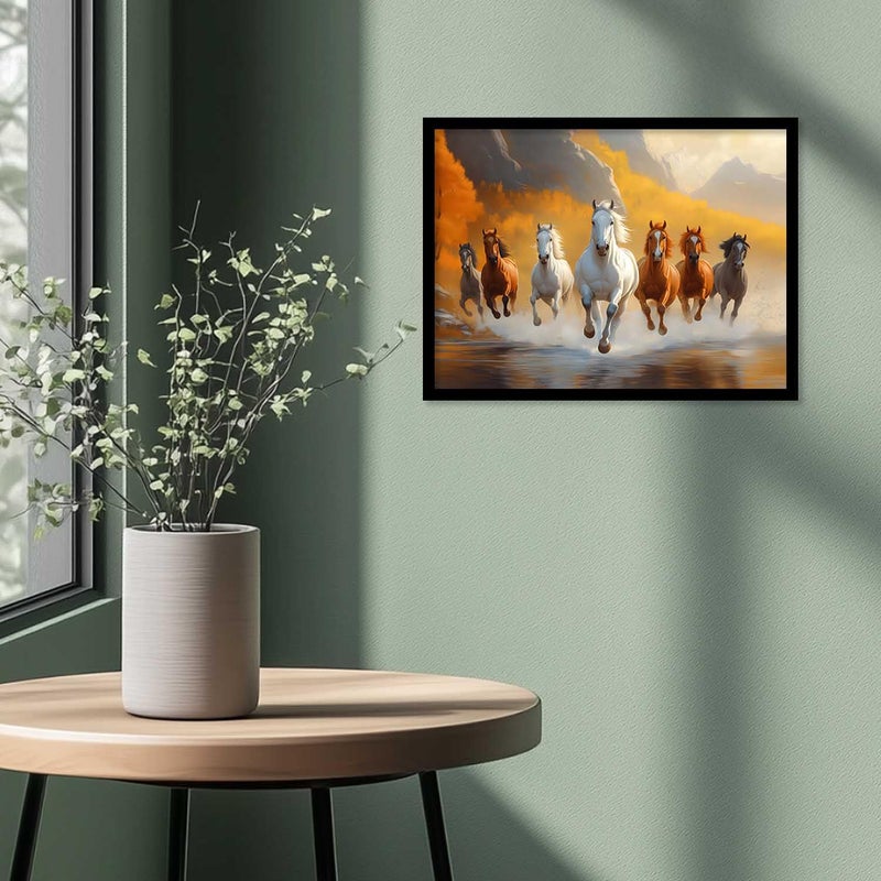 kotart 7 Horses Vastu Frame Wall Art Painting for Living Room Bedroom Office Home Dcor Seven Running Vastu Lucky Horse Rising Sun Painting Wall Dcor Size 10x13 inch - Image 5