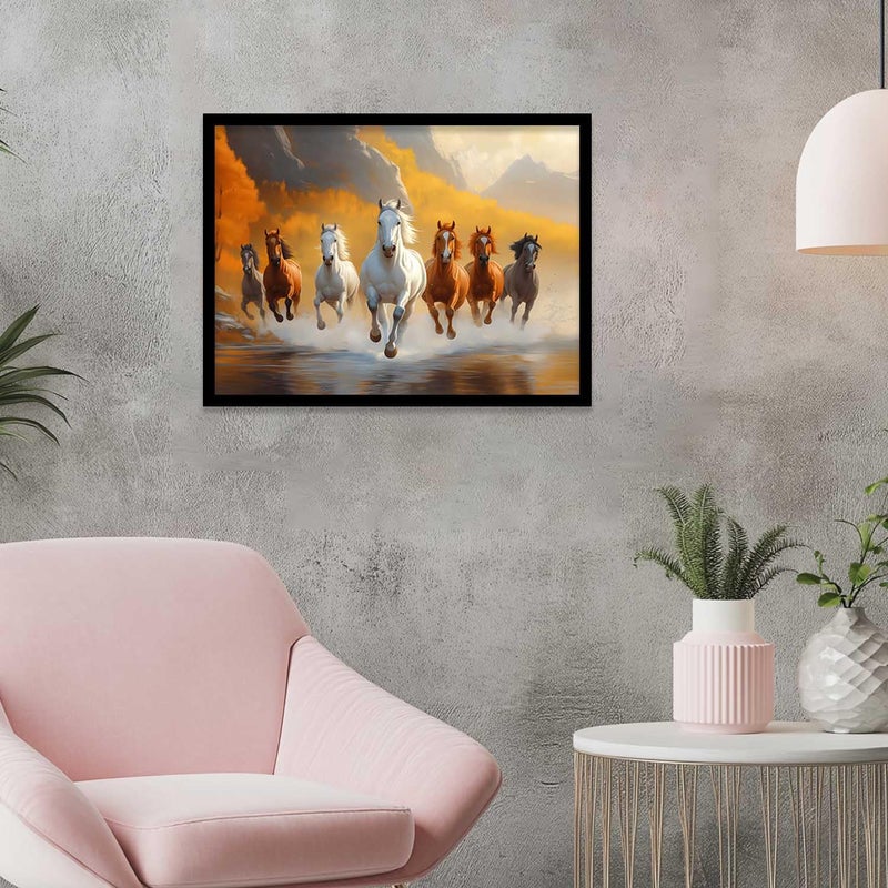 kotart 7 Horses Vastu Frame Wall Art Painting for Living Room Bedroom Office Home Dcor Seven Running Vastu Lucky Horse Rising Sun Painting Wall Dcor Size 10x13 inch - Image 3