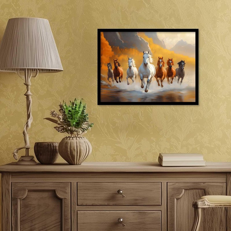 kotart 7 Horses Vastu Frame Wall Art Painting for Living Room Bedroom Office Home Dcor Seven Running Vastu Lucky Horse Rising Sun Painting Wall Dcor Size 10x13 inch - Image 4