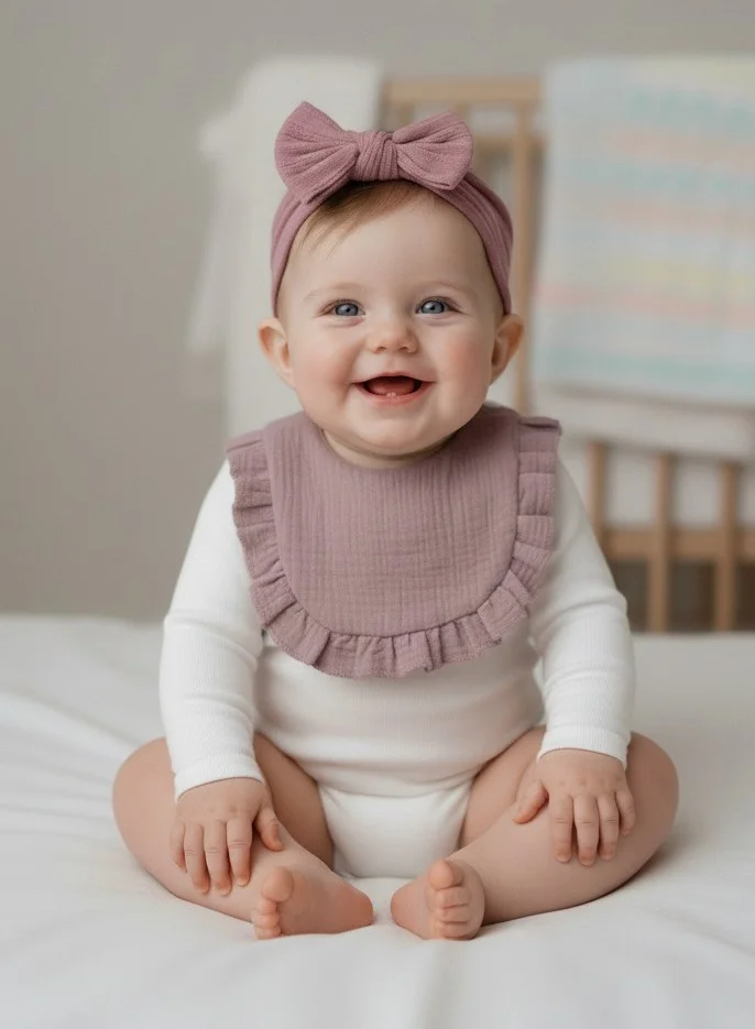 بيبي كلو Baby Girl Bib and Bow Headband Set