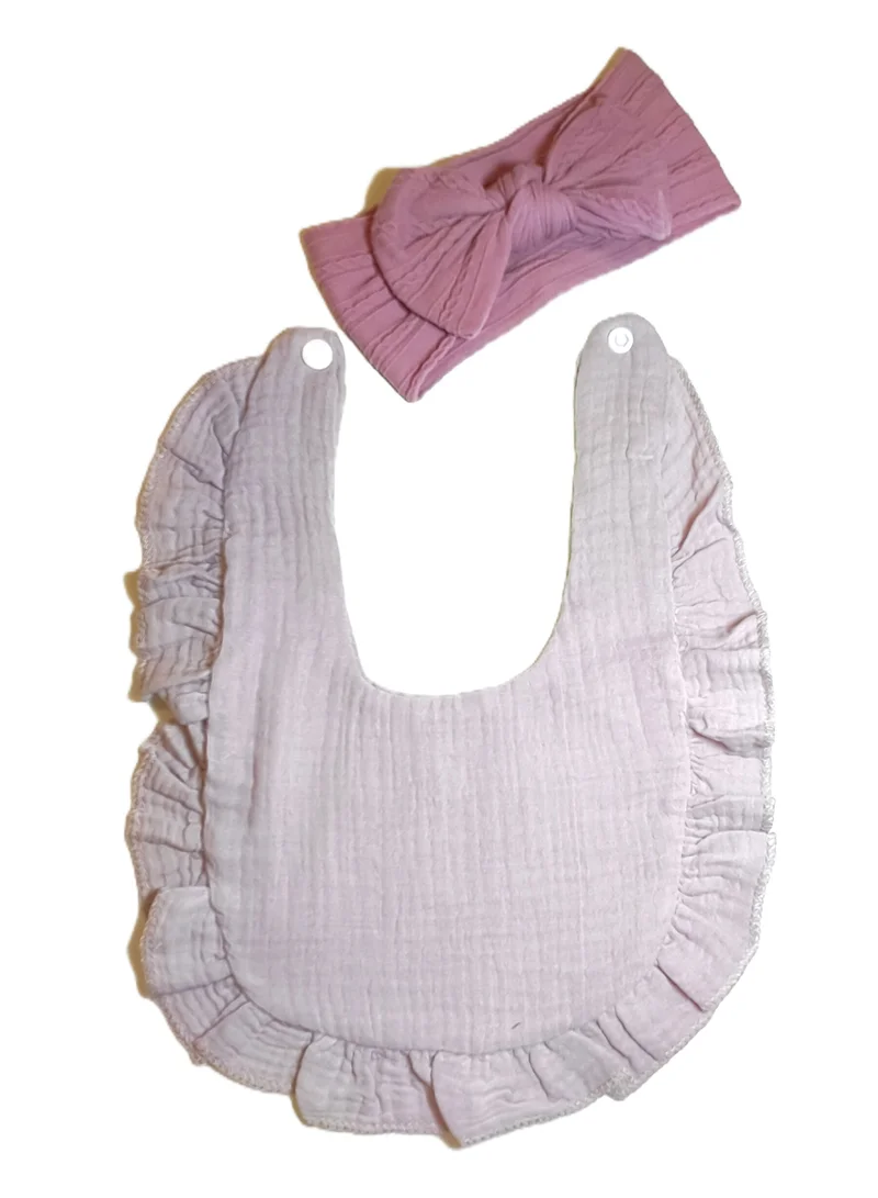 بيبي كلو Baby Girl Bib and Bow Headband Set
