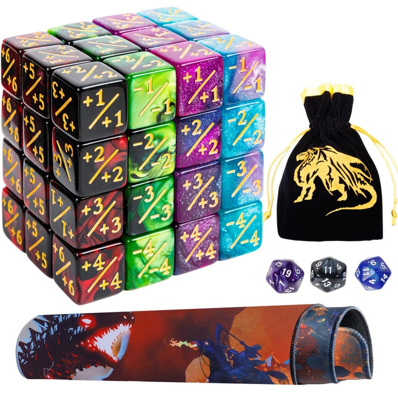 PUGED Magic The Gathering Counter Dice Set with MTG Play Mat and 3 Pcs D20 Rolling Dices 48 Pcs MTG Life Counters Tokens Dices and 7 Pcs Drawstring for Magic Card Game Accessories - Image 3