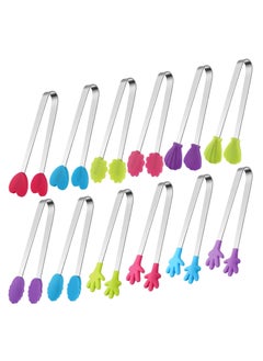Silicone Mini Tongs 12 Pieces, Mini Tongs Hand Shape Silicone Tongs 5 Inch Mini Kitchen Tongs Small Serving Plastic Tongs for Kids Toddler, 5 Cute Styles