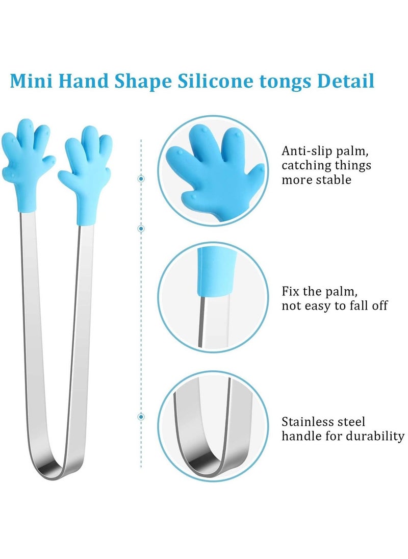 SYOSI - Silicone Mini Tongs 12 Pieces, Mini Tongs Hand Shape Silicone Tongs 5 Inch Mini Kitchen Tongs Small Serving Plastic Tongs for Kids Toddler, 5 Cute Styles - Image 1