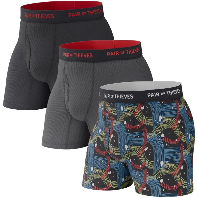 Pair of Thieves Super Fit Menâ€™s Boxer Briefs 3 Pack, Black/Charcoal, Large - Image 1