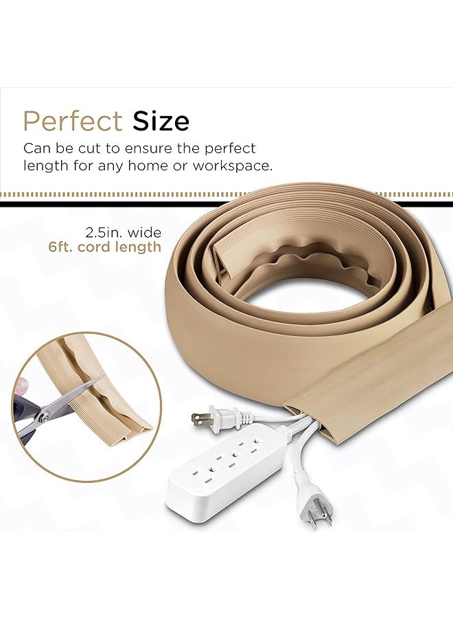 erorex 6Ft Floor Cord Cover Cable Protector Hide Extension Cords Protect Cords Prevent Cable Trips Heavy Duty Cord Hider Cable Cavity = 0.75 Inch W X 0.43 Inch H Tan  - Image 2