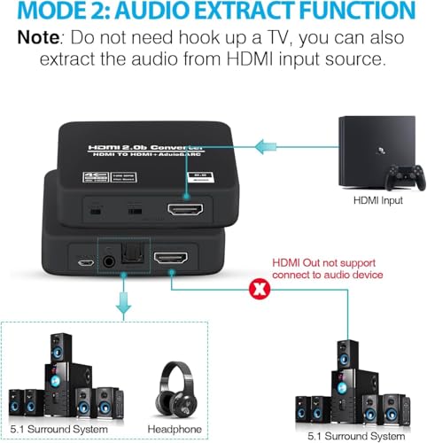 avedio links 4K@60Hz HDMI 2.0b Audio Extractor Converter Adapter Splitter, HDMI ARC + Optical Toslink SPDIF + 3.5mm Stereo Audio Out, Support HDCP2.2 Digital PCM DTS 5.1, (Optical / HDMI Cables Included) - Image 3