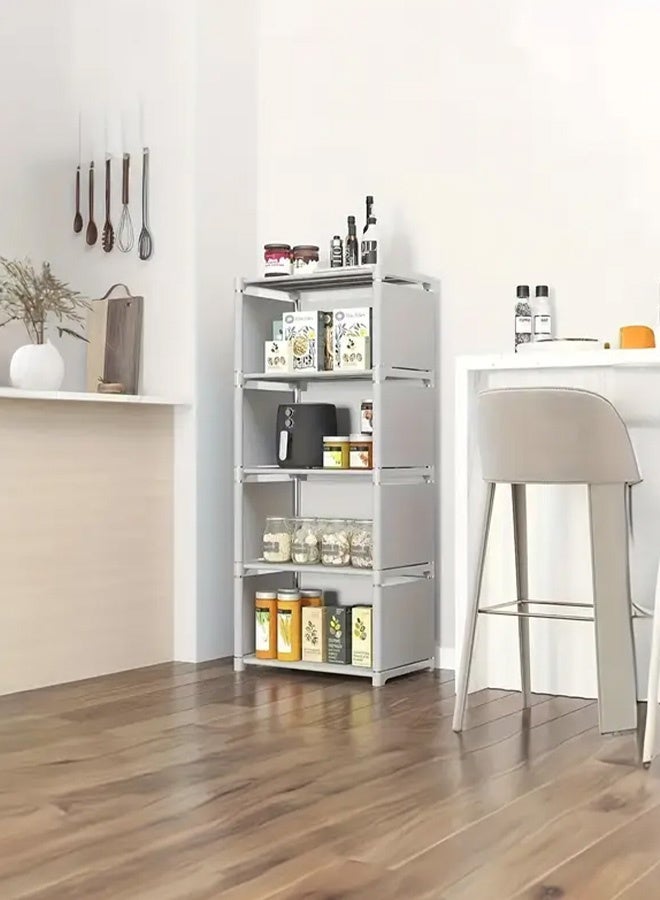 ييجيا السلع المنزلية خزائن كتب عمودية ممتدة من الأرض إلى السقف مع 5 طوابق و 4 شبكات مع حاويات خلفية ، ورفوف تخزين عمودية مستطيلة ، تستخدم في المكاتب المنزلية ، وغرف النوم ، وغرف المعيشة ، والمطابخ،والمهاجع المدرسية - سهلة التجميع ، وخزائن كتب متكاملة مقاومة للغبار ، ومنظم تخزين خزائن كتب بسيطة ، رمادي - Image 1