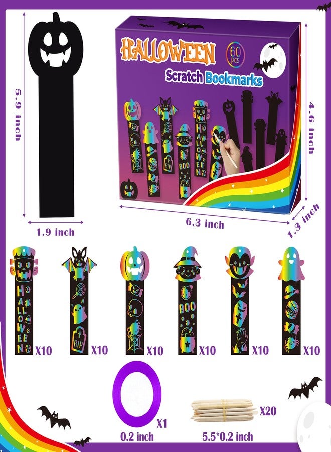 BeYumi 60Pcs Halloween Scratch Bookmarks Gift Set for Kids DIY Pumpkin Bat Witch Frankenstein Spooky Boo Vampire Magic Scratch Paper Art Craft School Classroom Activity Art Project Party Favor - Image 2