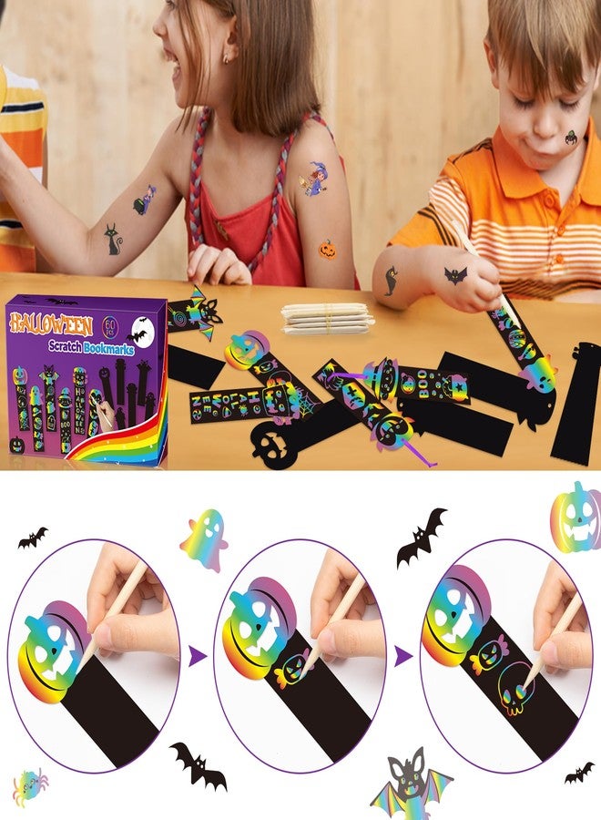 BeYumi 60Pcs Halloween Scratch Bookmarks Gift Set for Kids DIY Pumpkin Bat Witch Frankenstein Spooky Boo Vampire Magic Scratch Paper Art Craft School Classroom Activity Art Project Party Favor - Image 3