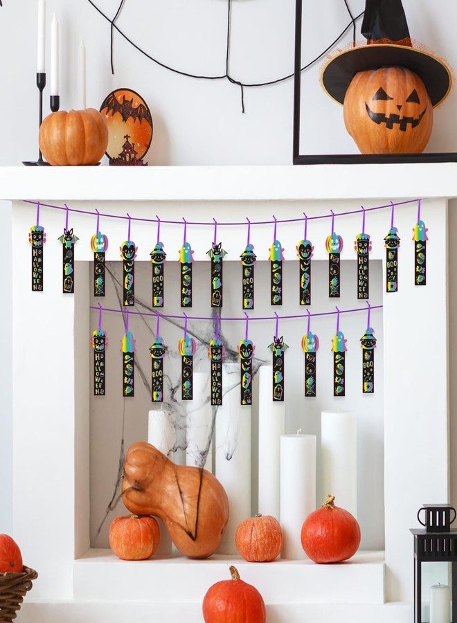 BeYumi 60Pcs Halloween Scratch Bookmarks Gift Set for Kids DIY Pumpkin Bat Witch Frankenstein Spooky Boo Vampire Magic Scratch Paper Art Craft School Classroom Activity Art Project Party Favor - Image 5