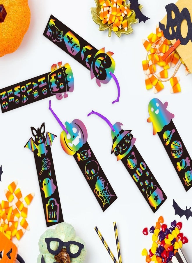 BeYumi 60Pcs Halloween Scratch Bookmarks Gift Set for Kids DIY Pumpkin Bat Witch Frankenstein Spooky Boo Vampire Magic Scratch Paper Art Craft School Classroom Activity Art Project Party Favor - Image 4