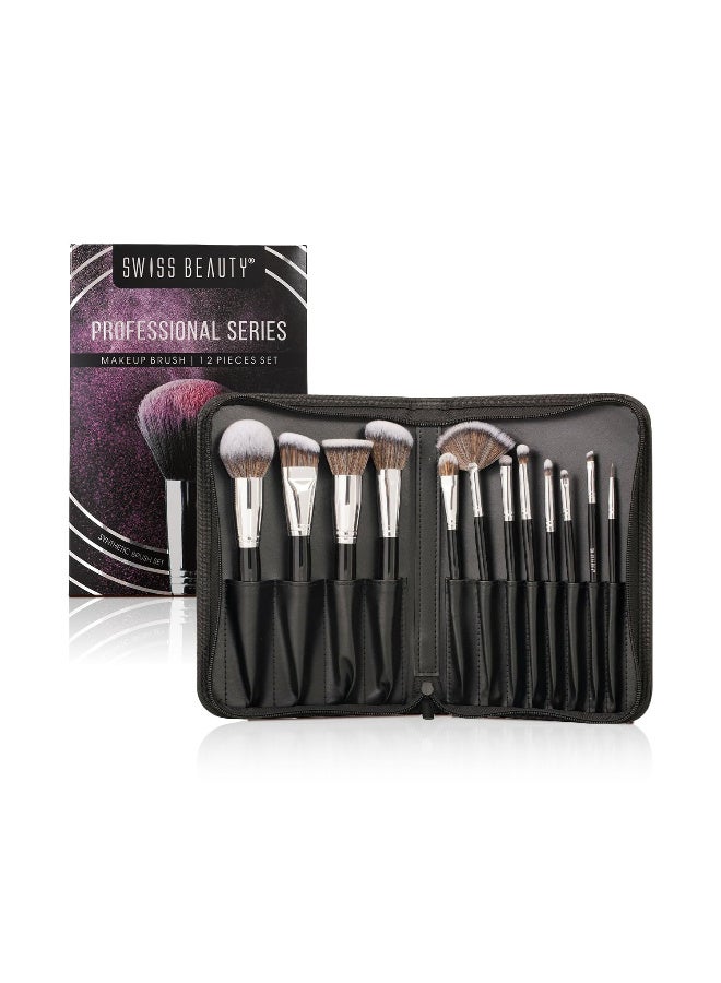 Swiss Beauty Professional Makeup Brush Set, 12Pcs - Transparent - Image 1