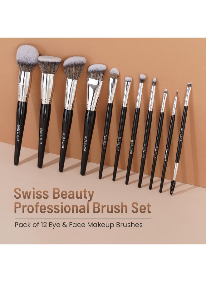 Swiss Beauty Professional Makeup Brush Set, 12Pcs - Transparent - Image 2
