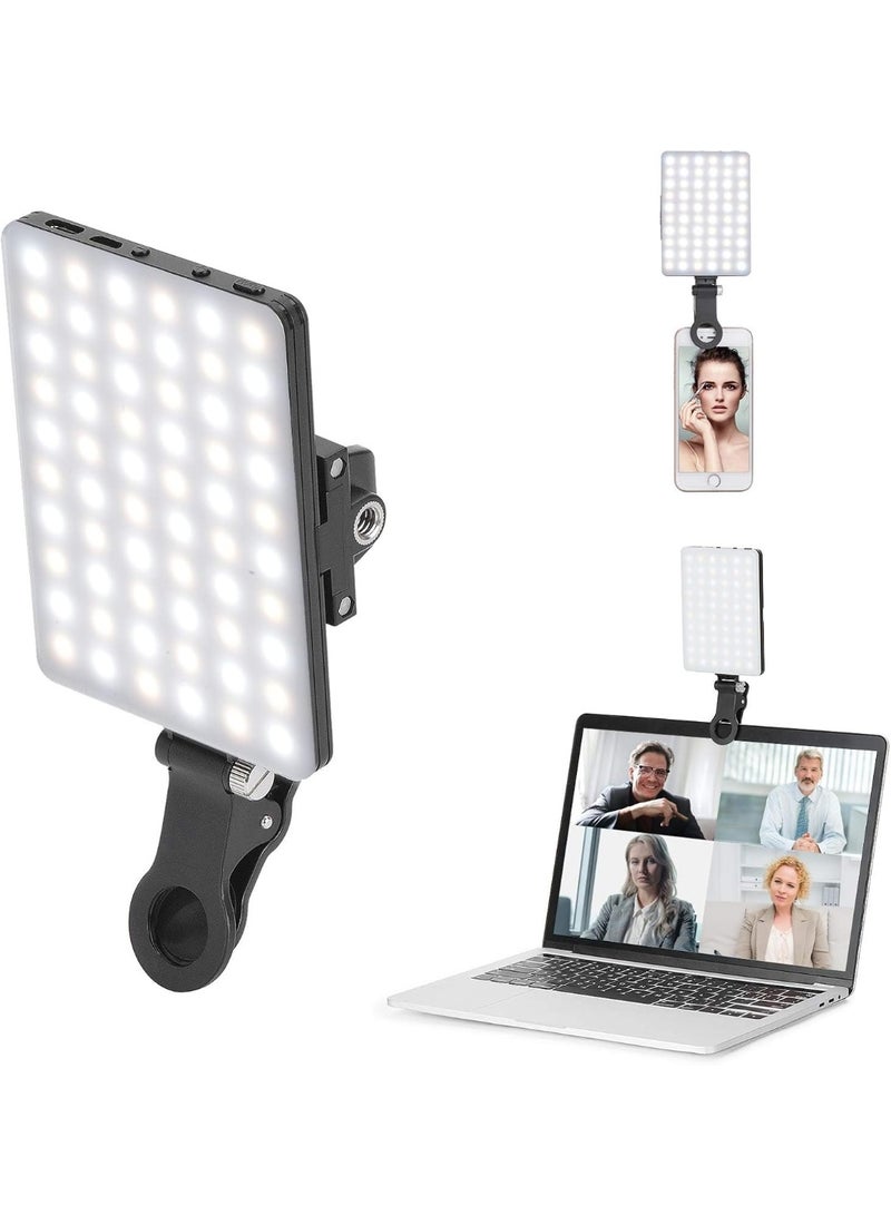 Meishida High Power 60 LED Rechargeable Clip Fill Video Light with Front & Back Clip, Adjustable 3 Light Modes & 10 Brightness Levels for Phone, iPhone, iPad, Laptop, Perfect for Makeup, Vlog, Selfie - Image 1