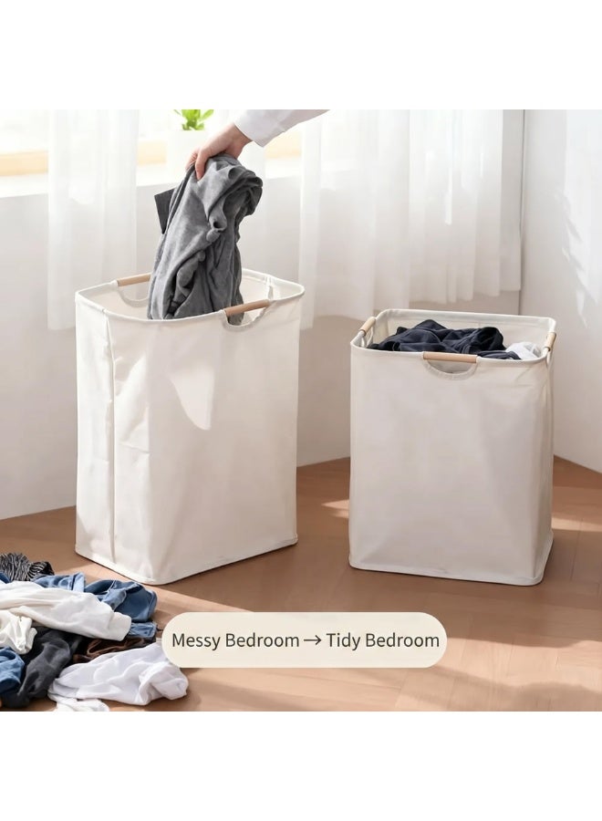 BELANO 2 Pack Waterproof Laundry Baskets, Collapsible Bag Organizer Basket, Storage Hamper for Clothes Toys Dirty Clothes Bedroom ( L+S, White) - Image 2