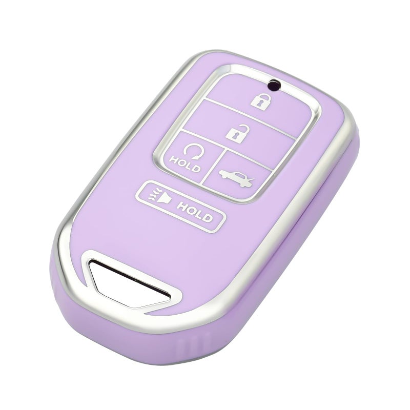 OFFCURVE Key Fob Cover Compatible with Honda Soft TPU Key Fob Case Cover for Honda Accord Civic CRV Pilot Ridgeline Odyssey Passport 5 Buttons Smart Remote Key Holder Car Accessories Purple