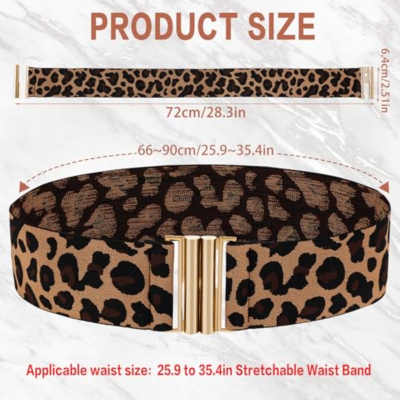 Wide Stretch Waist Belt for Women, Vintage Elastic Leopard Print Waistband Skinny Dress Tuck Belt - Image 2