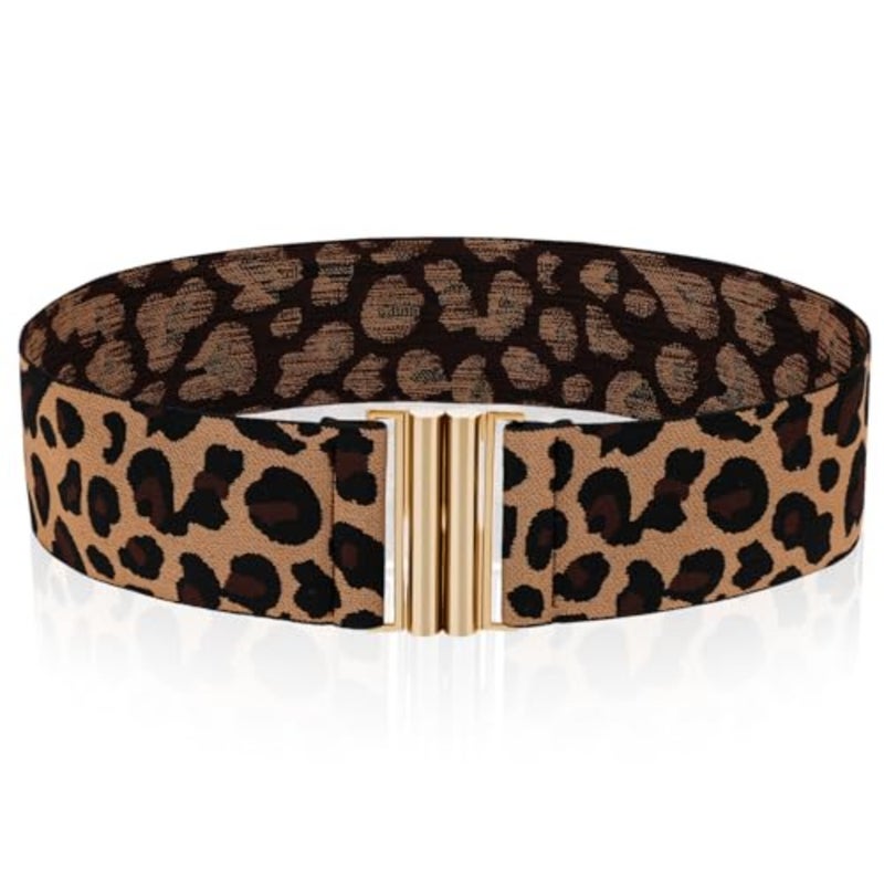 Wide Stretch Waist Belt for Women, Vintage Elastic Leopard Print Waistband Skinny Dress Tuck Belt - Image 1
