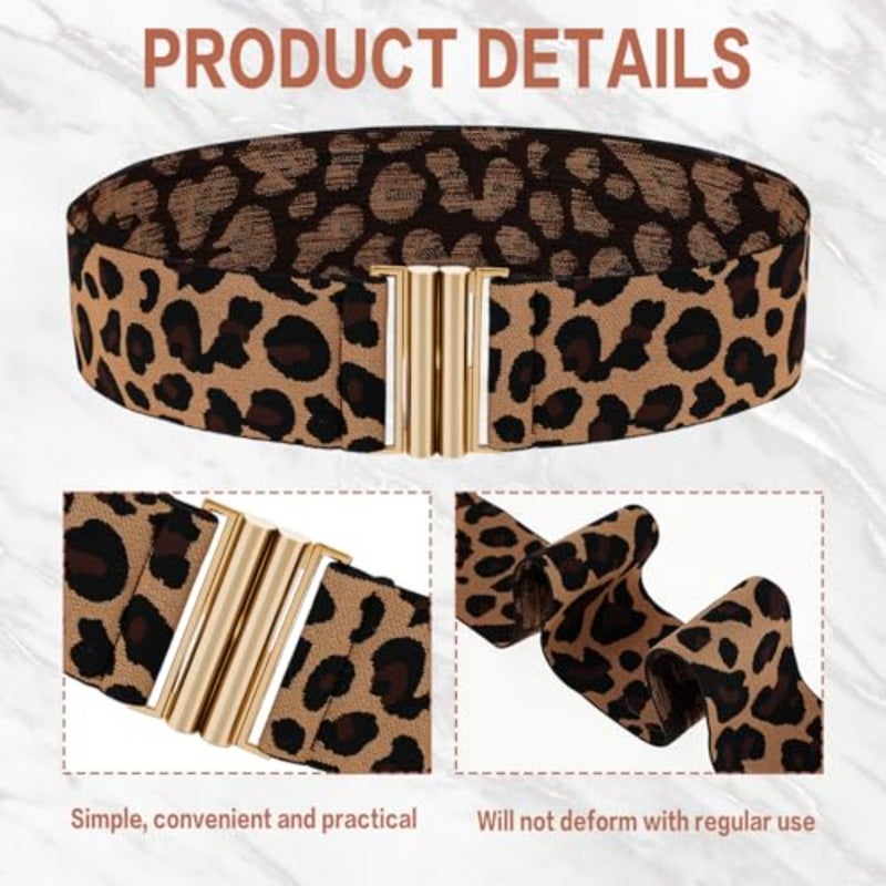 Wide Stretch Waist Belt for Women, Vintage Elastic Leopard Print Waistband Skinny Dress Tuck Belt - Image 5