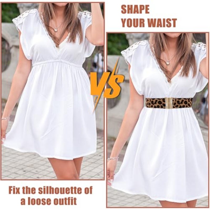 Wide Stretch Waist Belt for Women, Vintage Elastic Leopard Print Waistband Skinny Dress Tuck Belt - Image 4