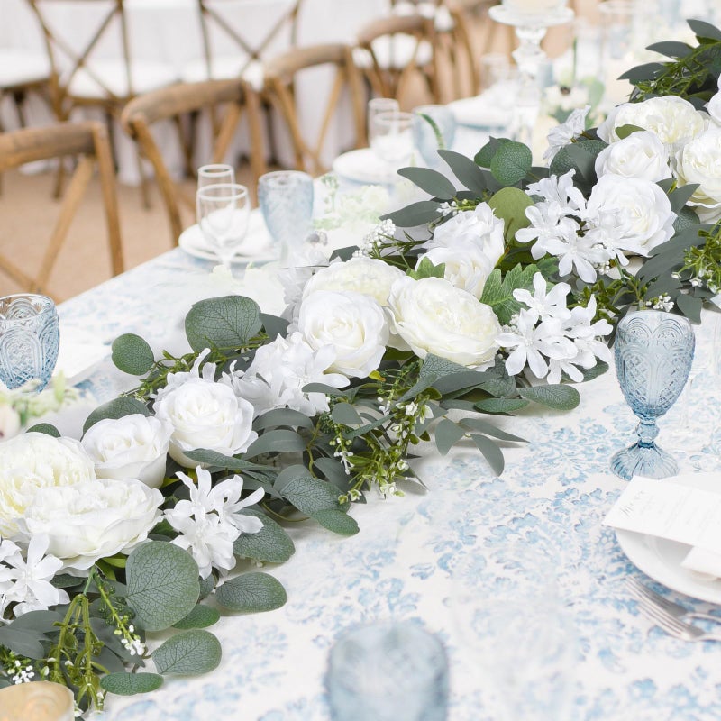 DearHouse 2Pcs Artificial Peony Flower Garland and - Silk Peony Garland with Flowers and Eucalyptus for Wedding Party Table Decoration,6ft/Strand (White) - Image 4