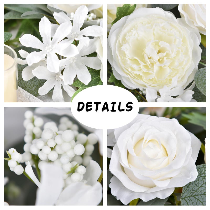 DearHouse 2Pcs Artificial Peony Flower Garland and - Silk Peony Garland with Flowers and Eucalyptus for Wedding Party Table Decoration,6ft/Strand (White) - Image 5