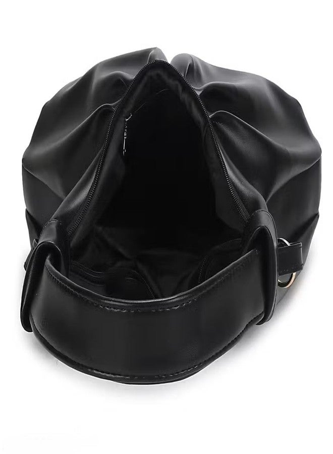 Dcozi Casual & Stylish Hobo Bag for Women & Girls- Soft Pleated PU Leather Shoulder Handbag with Zipper Closure | For Use Office & Everyday Purse (TB16) (Black) - Image 5