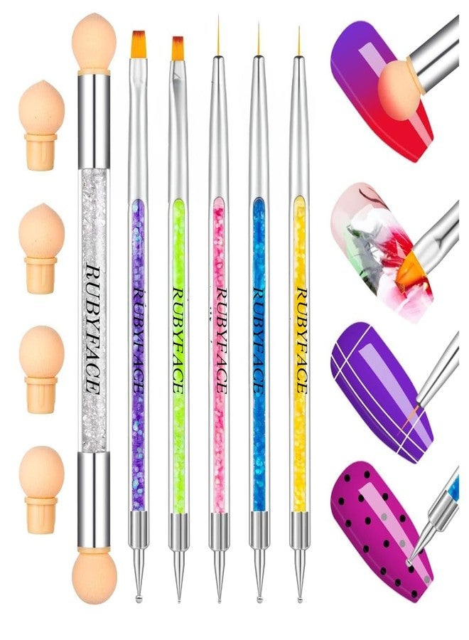 روبي فيس مجموعة فرش رسم الأظافر من روبي فيس، تتضمن فرشاة رسم الأظافر، قلم تنقيط، وفرشاة إسفنجية مزدوجة الرأس لتزيين الأظافر بدقة. - Image 1