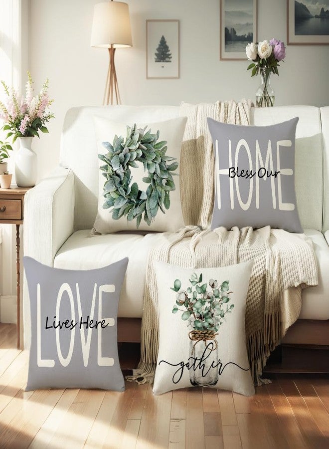 wyooxoo Throw Pillow Covers 18x18 Set of 4 Farmhouse Pillow Covers Grey Cushion Cases Decorative Pillowcases for Sofa Couch Living Room Outdoor Home Decor - Image 2