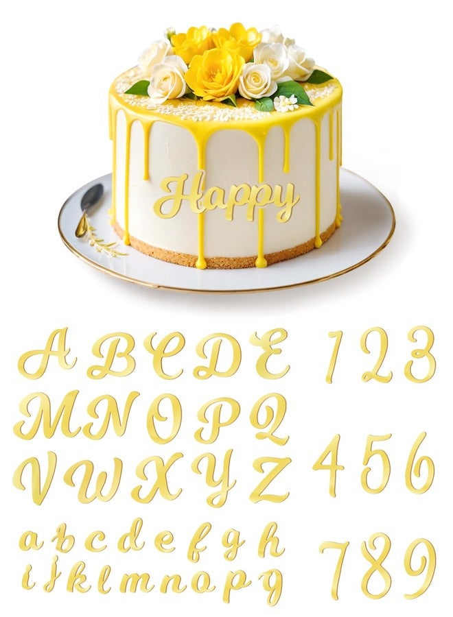 EORTA 64 Pcs Acrylic Letter Cake Topper, Personalized Alphabet Numbers Topper, Birthday Cake Decoration Picks for Anniversary Wedding Baby Shower Graduation Party Supplies, (gold) - Image 1