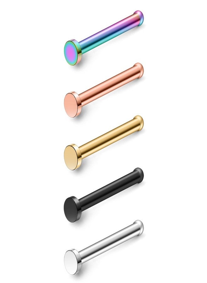 Ruifan 5PCS 18G Mix Color 316L Surgical Steel Nose Bone Studs Rings Pin Piercing Jewelry with 1.5mm Flat - Image 1
