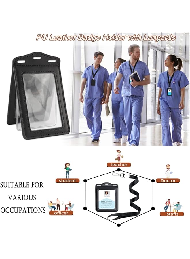 إيروريكس حامل شارة ثلاثي الطي مع حزام جلدي وحامل بطاقة هوية من الجلد الصناعي مع نافذة هوية شفافة لموظفي المكتب والطلاب والمعلمين يحمل بسهولة من 1 إلى 6 بطاقات حامل بطاقة هوية ثلاثي الطي ومتين - Image 2